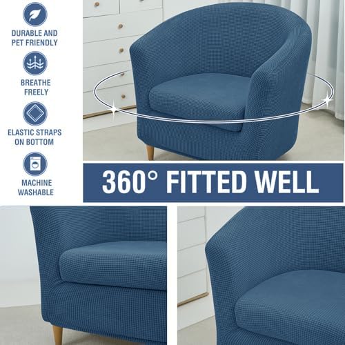 NILUOH Club Chair Slipcover 2-Piece Stretch Barrel Chair Covers Jacquard Tub Chair Slipcovers Soft Armchair Sofa Covers for Living Room