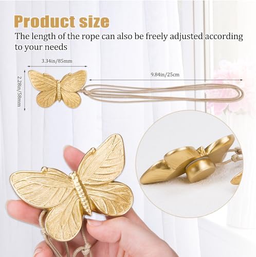ZORZA 2Pcs Creative Butterfly Flying Bee Curtain Holders Vintage Magnetic Curtain Tiebacks Resin Decorative Curtain Ties for Drapes Home Office Hotel Décor (Butterfly)