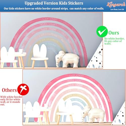 Large Colorful Rainbow Wall Decals, Insparational Peel and Stick Fabric Nursery Wall Decor, Removable Home Room Wall Decor Murals Stickers for Kids Girls Toddler Bedroom Living Room Playroom