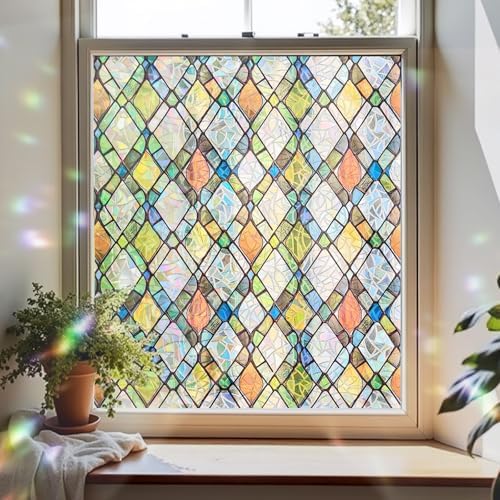 ADD.HERES Rainbow Window Privacy Film, Stained Glass Cling, 35.4" x 118"