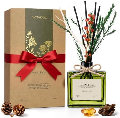 Reed Diffuser, 6.1 oz Amber Woods Scent Diffuser with Sticks & Dried Flowers, 120 Days Long Lasting diffusers for Home, Elegant Fragrance for Bathroom Bedroom Office Decor Air Fresh