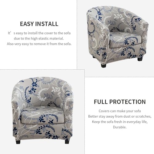 NILUOH Club Chair Slipcover 2 Piece Stretch Barrel Chair Covers Printed Tub Chair Slipcovers Soft Accent Armchair Sofa Protector for Living Room（Flowers 3）