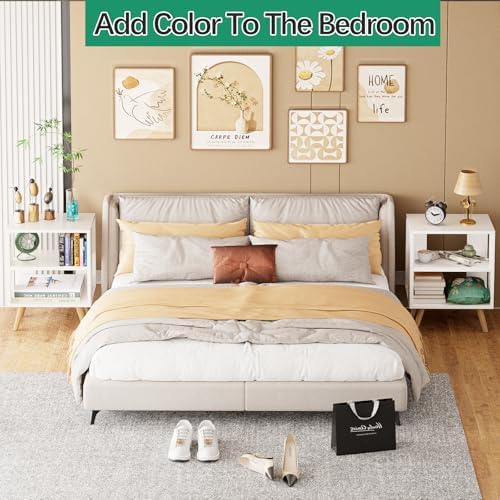 Aenuert Night Stand, White Nightstand, Modern End Table with Open Storage, 2-Tier Bedside Table for Small Space, Living Room, Bedroom