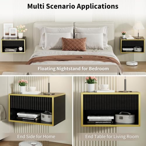 4ever2buy Floating Nightstand, Black Bedroom Night Stand with Drawer