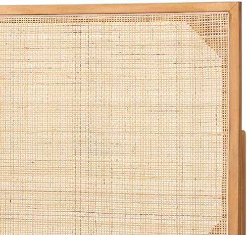 Bali & pari Aurelia Modern Bohemian Natural Finished Bayur Wood and Natural Rattan Queen Size Headboard