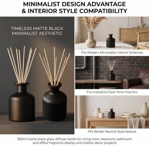 8.4oz Glass Reed Diffuser Bottles, Matte Black Fragrance Container