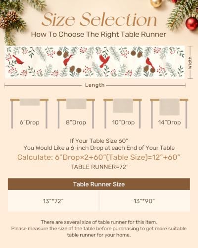 Miss Adola Embroidered Canvas 13"x72" Christmas Table Runner, Cardinal