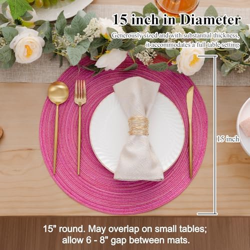 SHACOS Hot Pink Round Braided Placemats Set of 4 Washable Fabric Place Mat