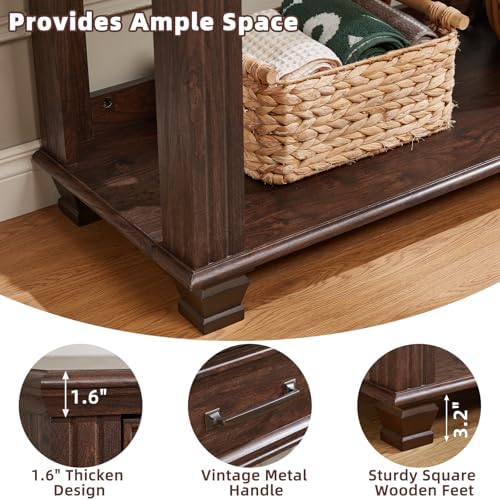SAVOR LIFE 46" Farmhouse Console Table with Drawers, Walnut Entryway Table