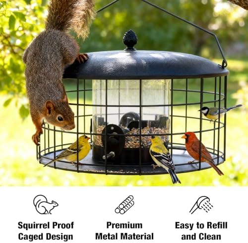 Veehoo Squirrel Proof Bird Feeders for Outdoors Hanging, Extra Wide 11.8"