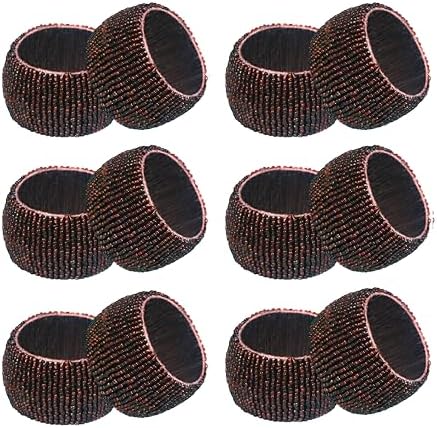 COTTON CRAFT Glitz Handmade Beaded Napkin Rings - Set of 12 - Brown