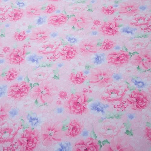 Bedding Fitted Sheet with Deep Pocket,Pink Floral Printed Fabric Bed Sheets(Pink Flower,Twin)