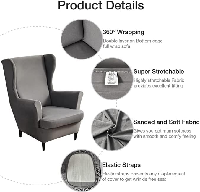 NILUOH Wingback Chair Covers 2-Piece, Armchair Slipcovers for Living Room
