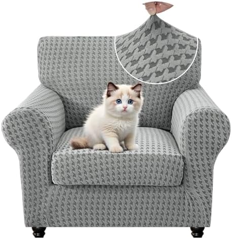 MAXIJIN 2 Pieces Stretch Chair Cover Armchair Covers for Living Room Thick Soft Chair Slipcovers with Arms Dogs Pet Single Sofa Couch Protector with Elastic Bottom (Light Gray, 31"-46")