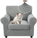 MAXIJIN 2 Pieces Stretch Chair Cover Armchair Covers for Living Room Thick Soft Chair Slipcovers with Arms Dogs Pet Single Sofa Couch Protector with Elastic Bottom (Light Gray, 31"-46")