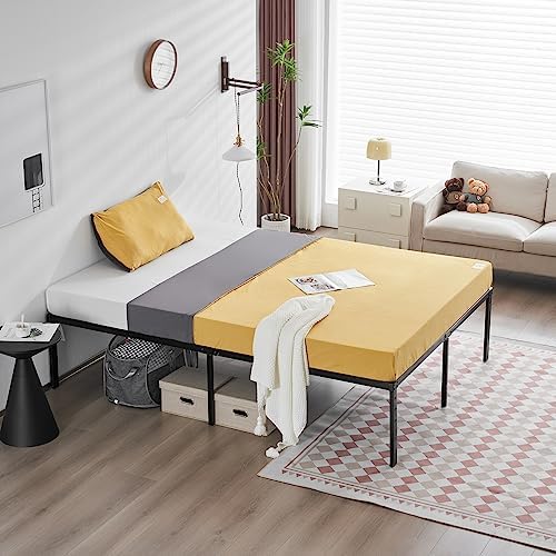 Bonnlo 16 Inch Metal Platform Queen Bed Frame, No Box Spring Needed,Mattress Foundation,Heavy Duty Steel Slat Support,No Box Spring Needed,Black