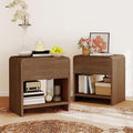 AMERLIFE Nightstands Set of 2 with Storage Drawer & Shelves, Walnut