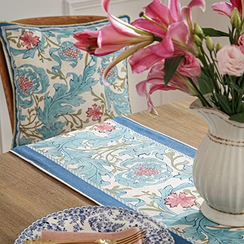 patdrea Designer Vintage French Blue Printed Table Runner,12"X102"