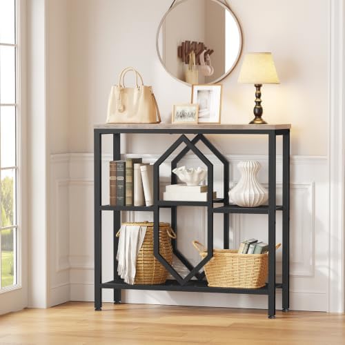 HOOBRO Console Table, Narrow Entryway Table, Behind Couch Table, Greige