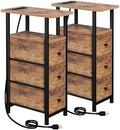 LOAKEKEL Narrow End Tables Living Room Set of 2 with Charging Station
