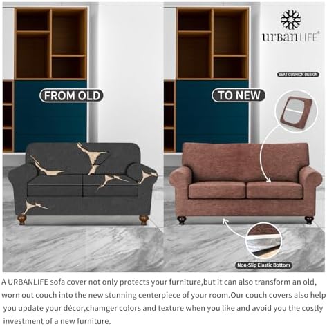 URBANLIFE 3-Piece Stretch Sofa Covers for 2 Cushion Couch, Chocolate