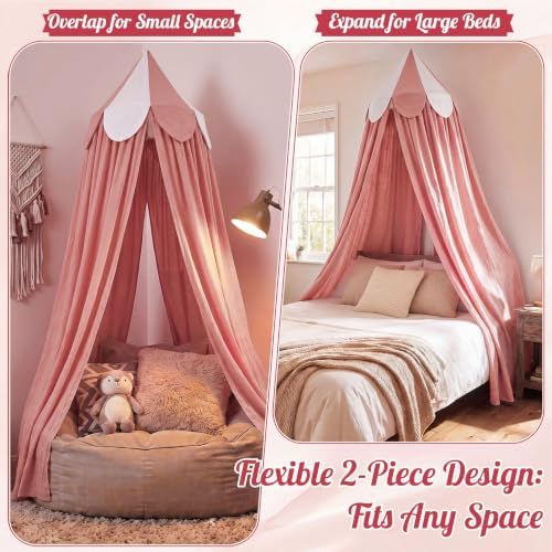 Bed Canopy with Scalloped Edge, 2 Panel Striped, Light Orange