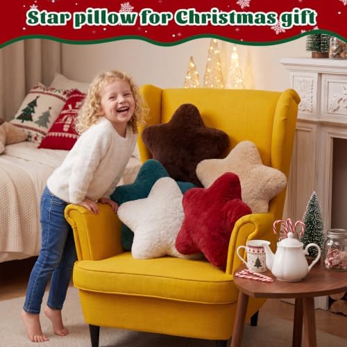Soaoo 5 Pcs Star Fluffy Pillow Star Shape Pillow, Vintage Earth Tones