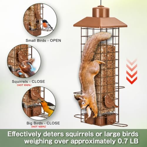 Gbekery Metal Squirrel Proof Bird Feeders for Outdoors Hanging, Brown