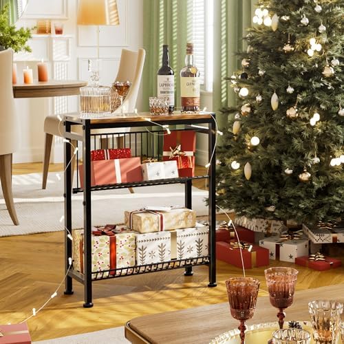 Narrow Side Table, 3-Tier End Table, Small Nightstand