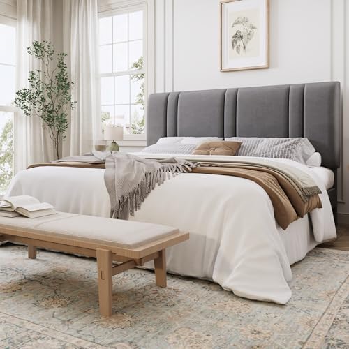 SHA CERLIN California King Size Bed Frame with Adjustable Headboard, Grey