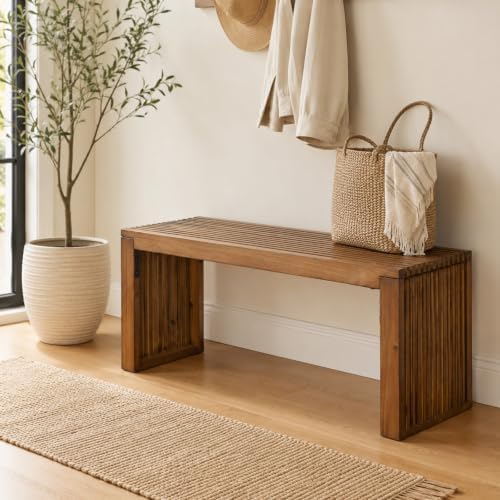 Solid Wood Slatted Entryway Bench 30" Farmhouse for Dining Room,Living Room