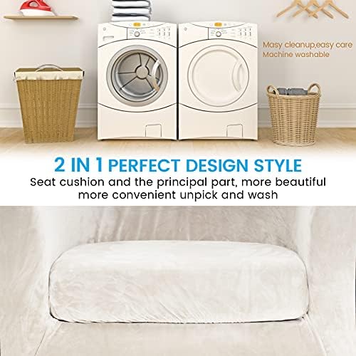 MIFXIN 2 Pieces Velvet Tub Chair Covers with Cushion Cover Stretch Soft Removable Tub Chair Slipcovers Armchair Sofa Couch Furniture Protector for Living Room Club Bar Counter Hotel (Beige)