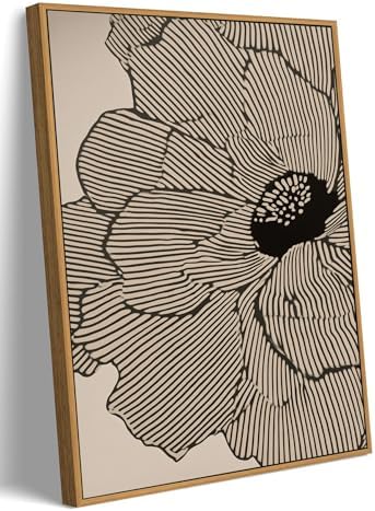 Framed Abstract Floral Line Art Wall Decor, Office Art 12x16