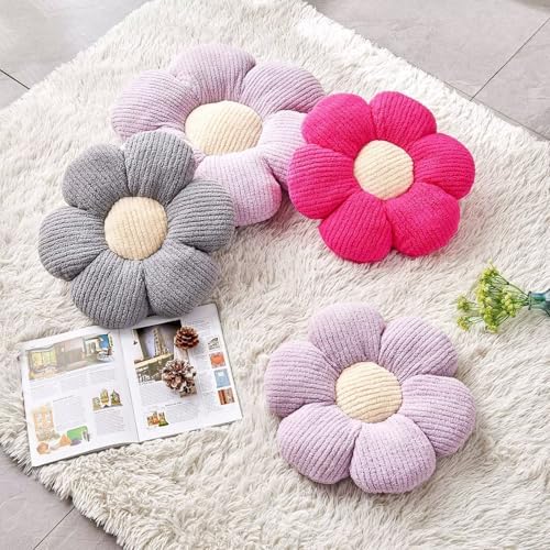 Kcvvcr Flower Throw Pillow, Soft Grey 19.6" Shaped Floor Pillow for Home Decor, Cute Aesthetic Plush Decorative Pillows for Bed, Sofa, Couch