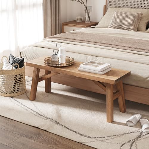 Wnutrees Sawmill Long Solid Wood Bench,43" Farmhouse Entryway Bench,Natural