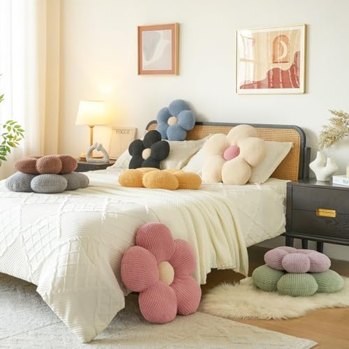 Flower Pillow, Decorative Throw Pillow for Couch, Cute Decor Pillows for Bed, Aesthetic Flower Shaped Pillow Fun Cushion (Lavender Purple, 19.6 Inches)