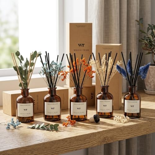 WEALD TRIBE Flower Reed Diffuser Set Neroli Scent for Bathroom Accessories Shelf Decor & Air Fresheners, Sticks Defusers with 4.0 fl oz Fragrance Oils & Leaves, House Bedroom Office Decor & Gifts