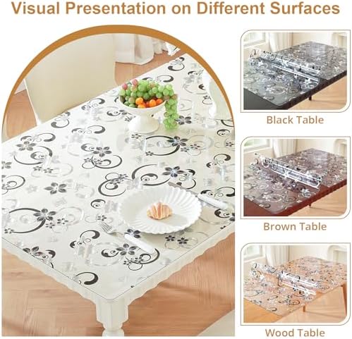 LovePads Floral Table Cover Protector 42 x 96 Inch, 1.5mm Thick Plastic Mat