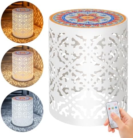 2-Pack Metal LED Side Table Outdoor, 3-Mode Lights, Modern Cut-Out