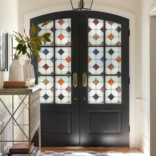 DKTIE Stained Glass Window Film Geometric Patterns 35.4in X 118.1in
