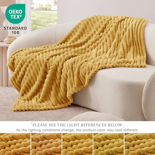 EXQ Home Stripe Twin Size Throw Blanket Mustard Yellow for Couch Soft