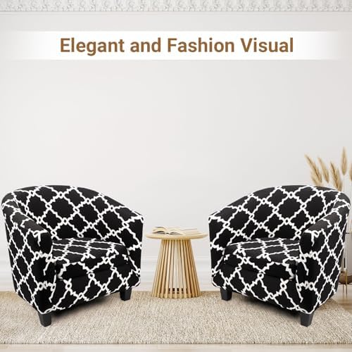 Club Chair Slipcover, 1-Piece Non-Slip Stretch Club Chair Covers 2 Packs, Washable Round Soft Armchair Sofa Cover Removable Couch Furniture Slipcovers for Bar Living Room Hotel Counter