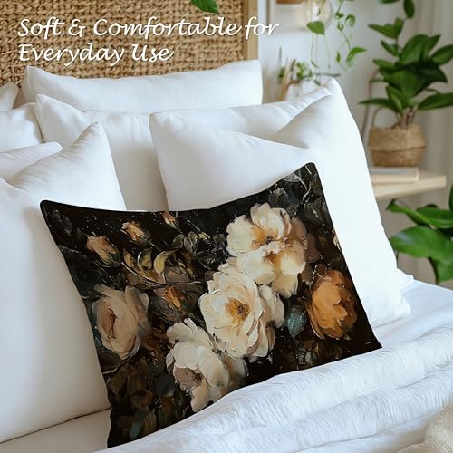 Vintage Moody Floral Pillow Cover 12x20, Dark Cottagecore Botanical Wildflower Still Life Decorative Lumbar Pillow Cover for Couch Bed Living Room Bedroom