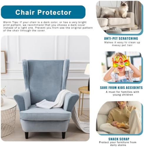 NILUOH Stretch Velvet Wingback Chair Slipcovers 2-Piece