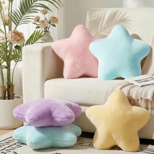 Star Pillow 15.4" Cute Soft Faux Plush Blue Decorative Throw Pillows