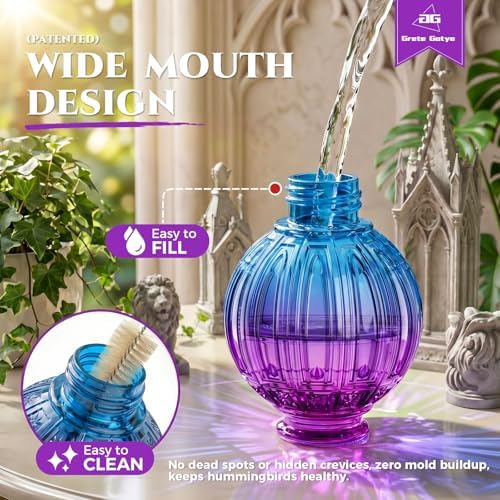 Glass Hummingbird Feeder for Outdoors Hanging, 26 fl oz Bird Nectar Feeder