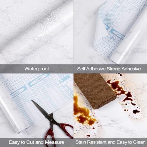 Marble Contact Paper White Peel and Stick Wallpaper for Kitchen Countertop