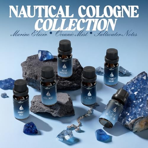 SALUBRITO Cologne Fragrance Oils, Premium Essential Oil Set for Diffuser, Soap, Candle Making Scents, Amber Oud, Midnight Musk, Blue Mystique, Sweet Tobacco, Nocturne, Cologne