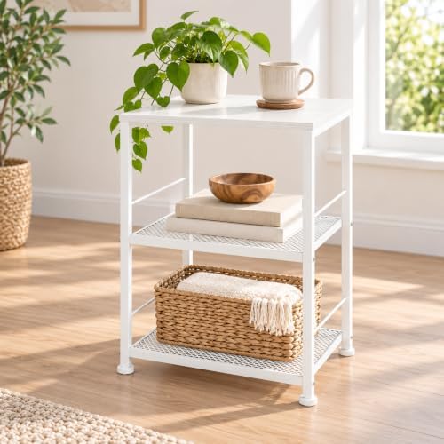 OYEAL White Couch Side Table, Tall Nightstand, Narrow End Table with Wheels