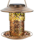 DY-SKTY Metal Bird Feeder for Outdoor Hanging, Large Capacity Solar light Wild Bird Feeder with Drainage Holes,Landing Ring, Solar Lanterns for Garden Decoration, Unique Bird Watching Gift for Outside